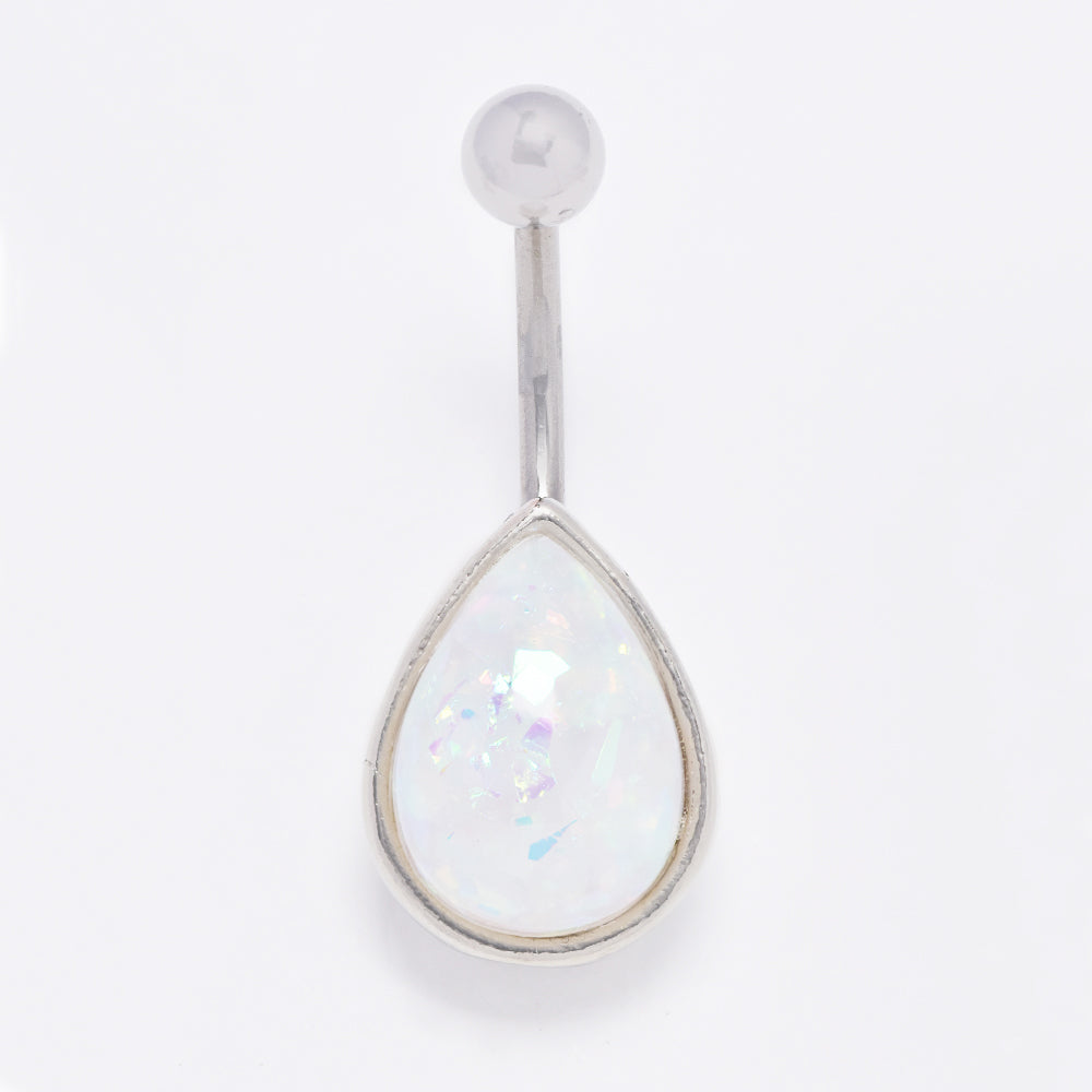 Stainless steel shimmery acrylic teardrop belly ring - SSYBJ4875
