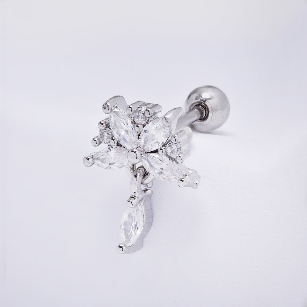 Stainless steel cubic zirconia flower cartilage piercing - SSYBJ4891