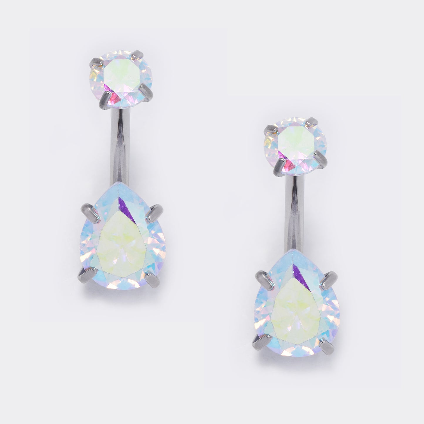 Steel teardrop double cz belly ring - 2 pack - SSYBJ5751