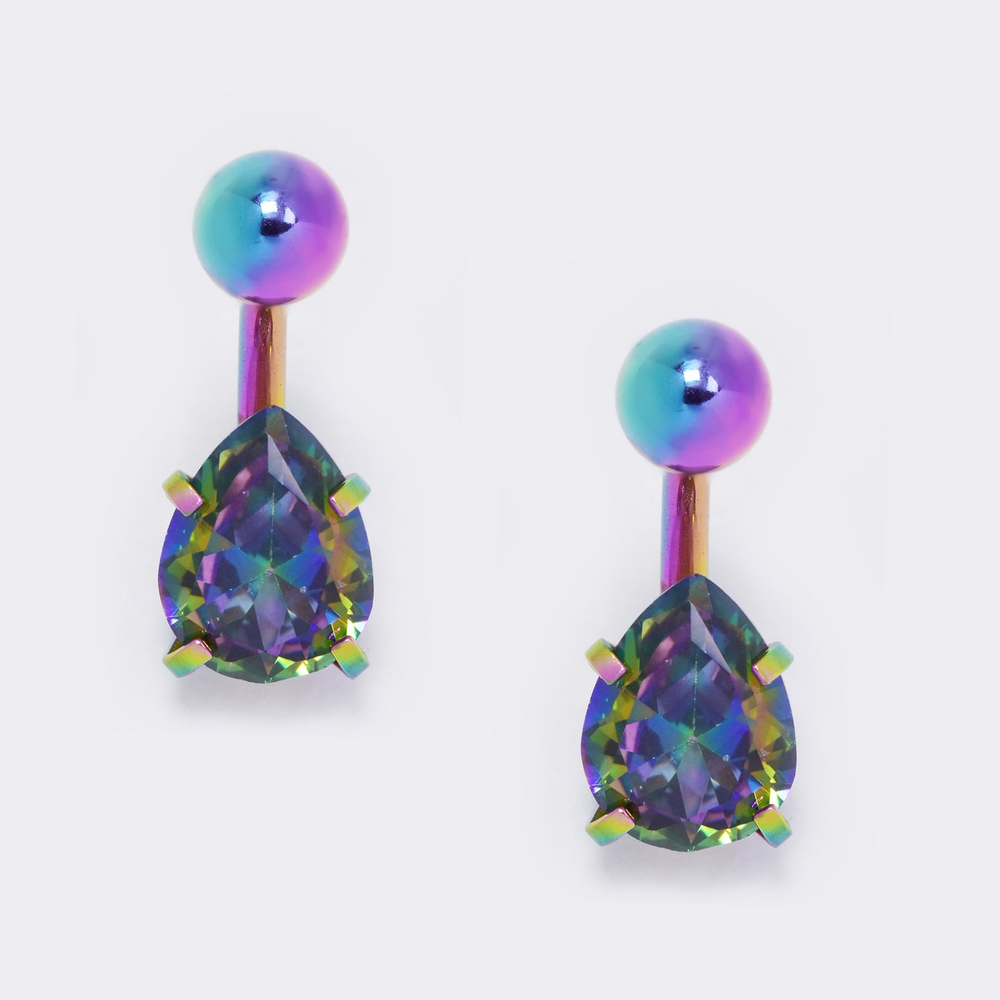 Steel teardrop cz and ball belly ring - 2 pack - SSYBJ5753