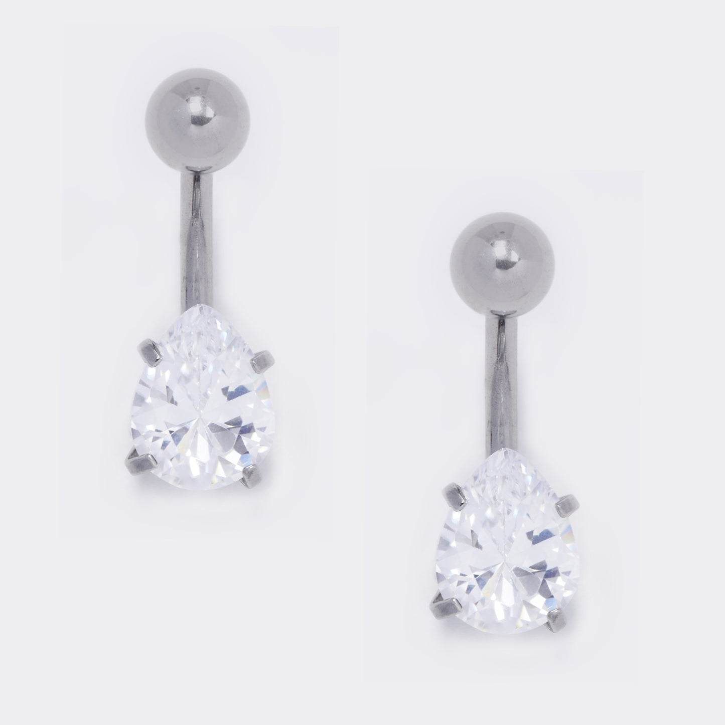 Steel teardrop cz and ball belly ring - 2 pack - SSYBJ5753