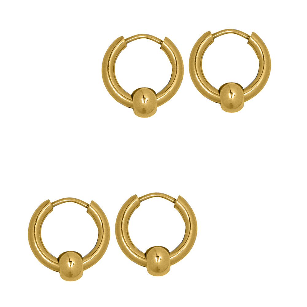 Buy 1 get 1 FREE - 2 Pair Stainless steel 15mm sleeper with ball earring - SSYE1228