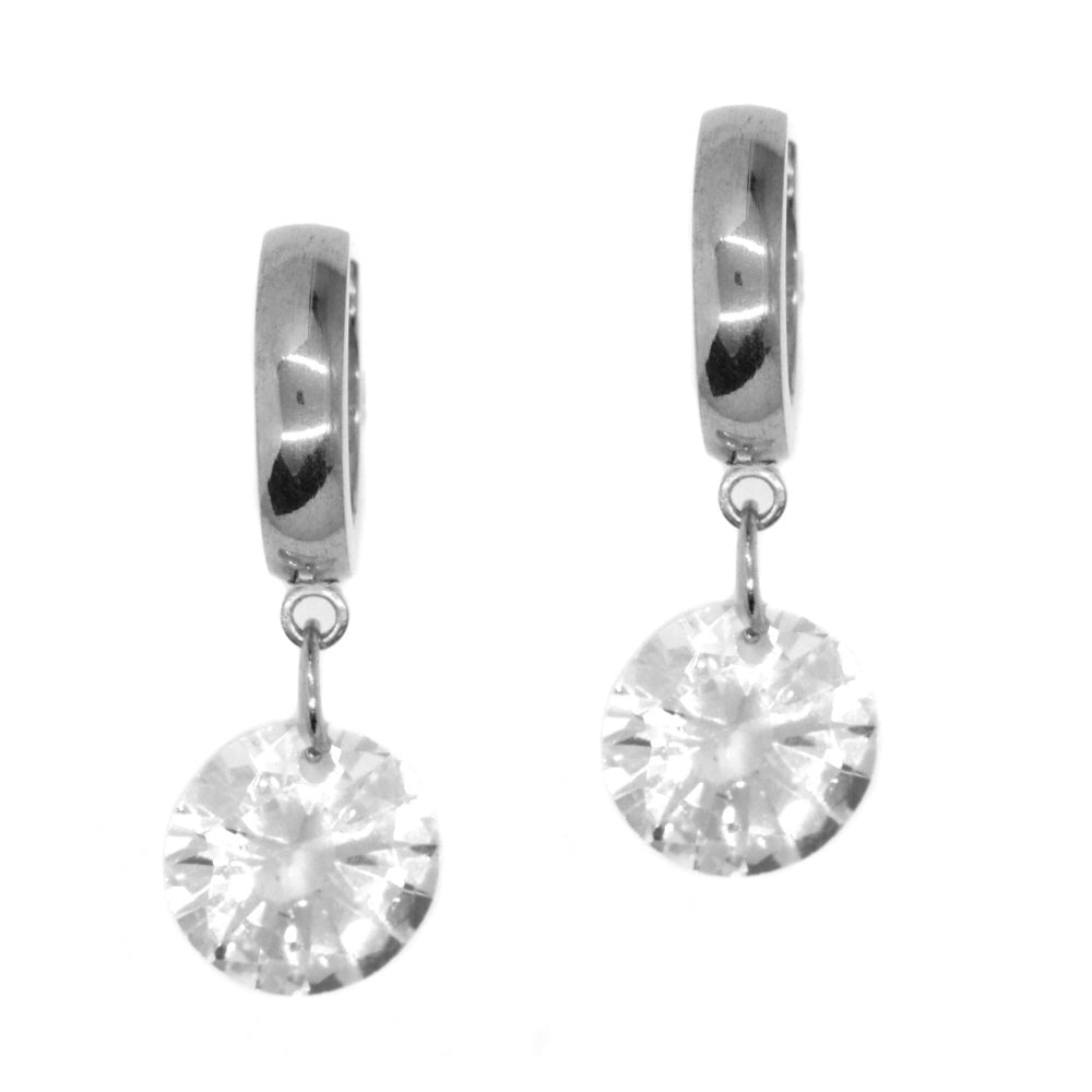 Stainless steel 13x3mm huggie with 10mm cubic zirconia drop - SSYE1521