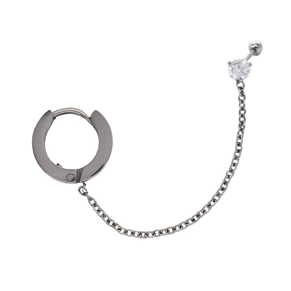 Stainless steel stud and huggie chained earring - SSYE1813