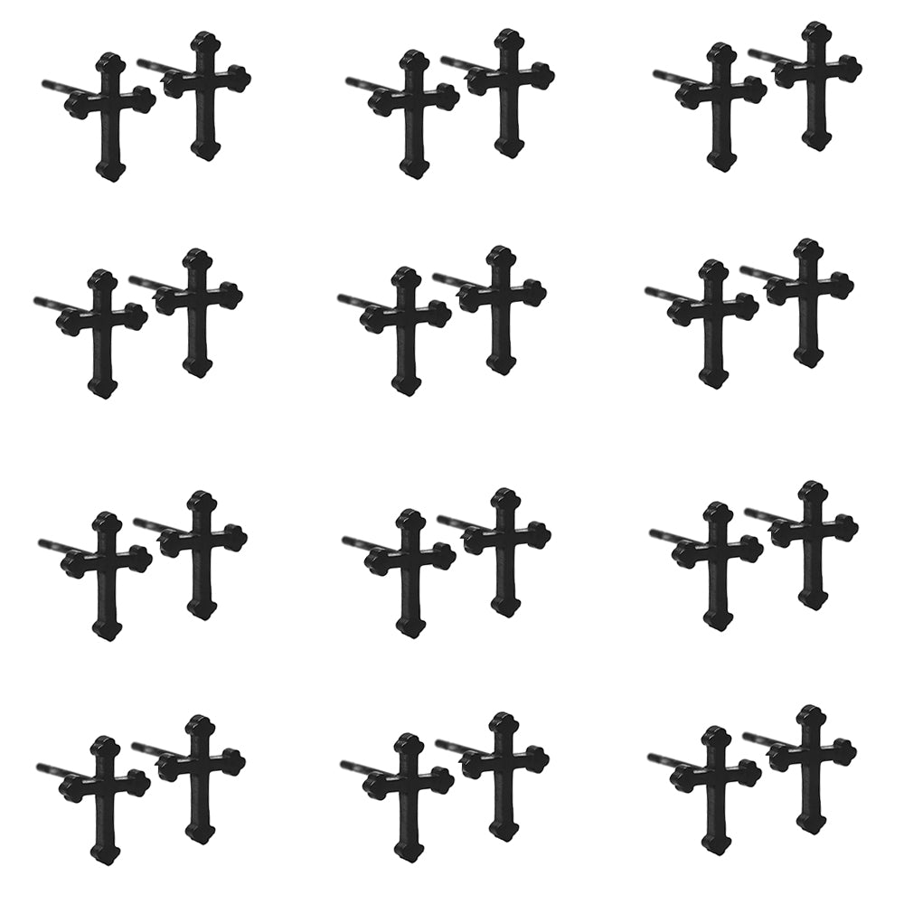 12 Pack stainless steel black pointy cross 10mm x 8mm stud - SSYE2115