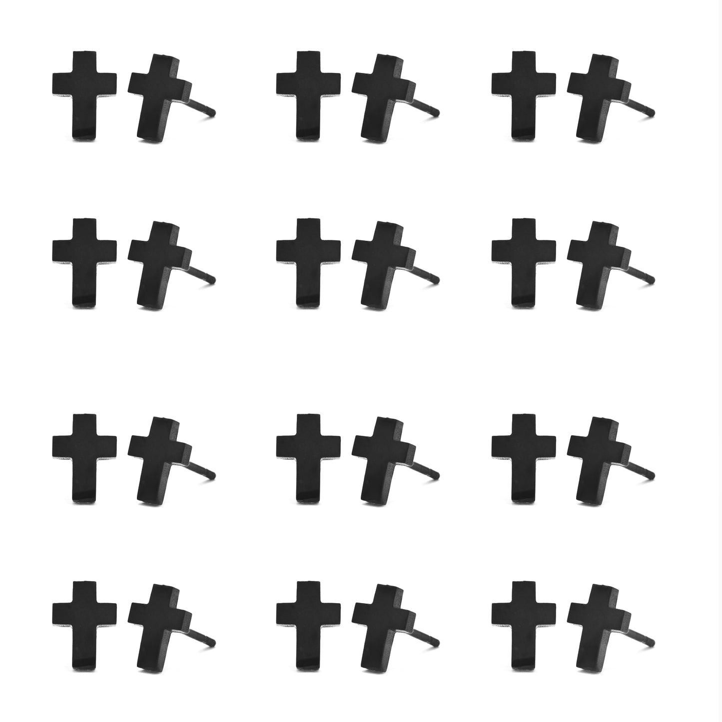 12 Pack Stainless steel black cross 8mm x 5mm stud earrings - SSYE2116