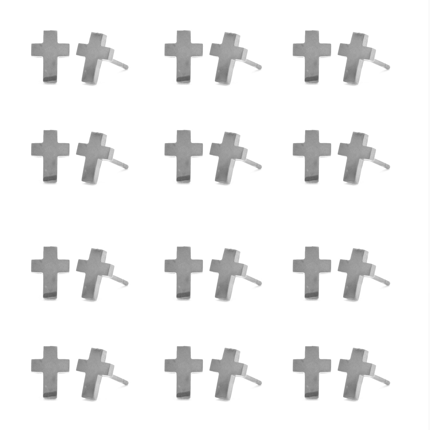 12 Pack Stainless steel black cross 8mm x 5mm stud earrings - SSYE2116