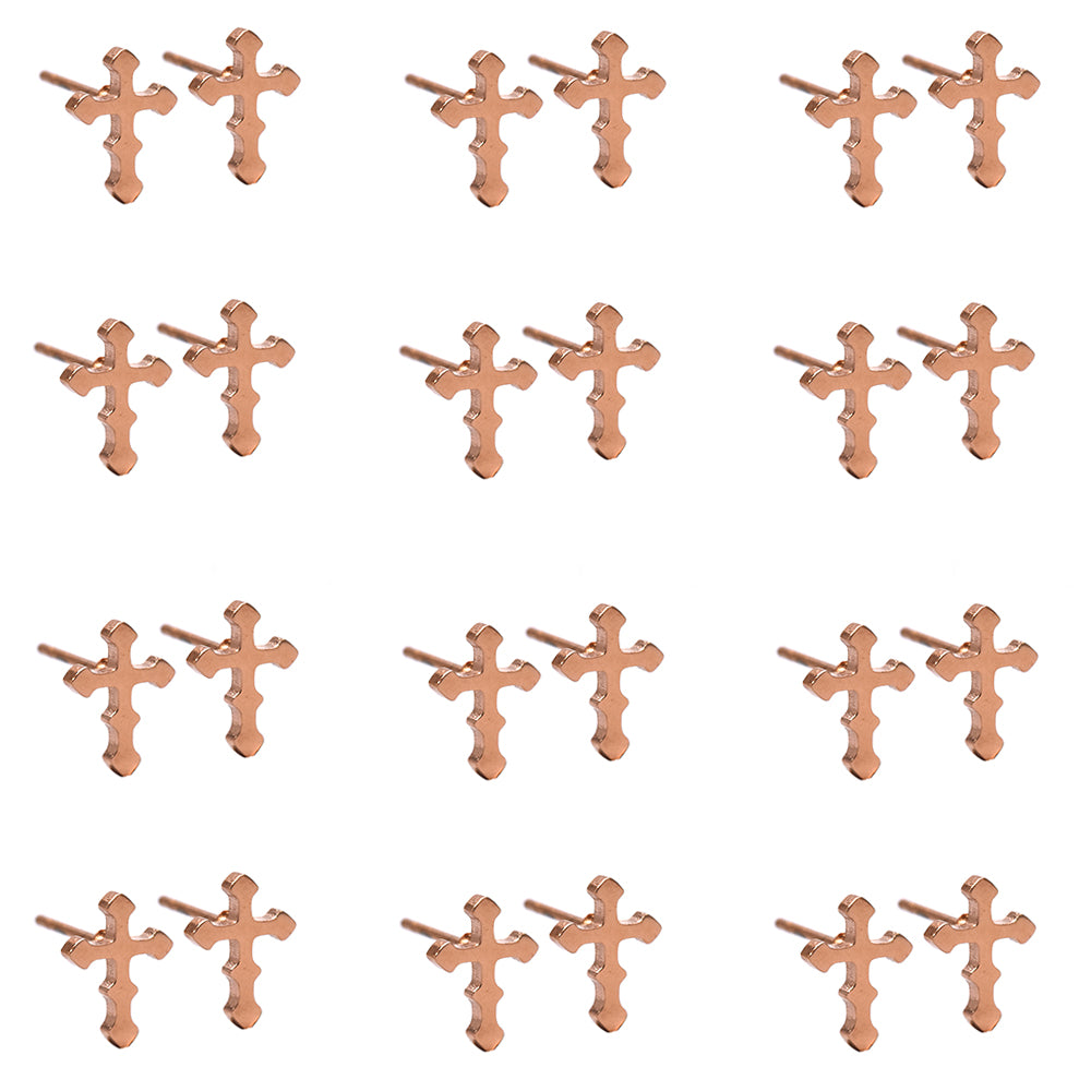 12 Pack Stainless steel rose gold curvy cross 10mm x 7mm stud earring - SSYE2117