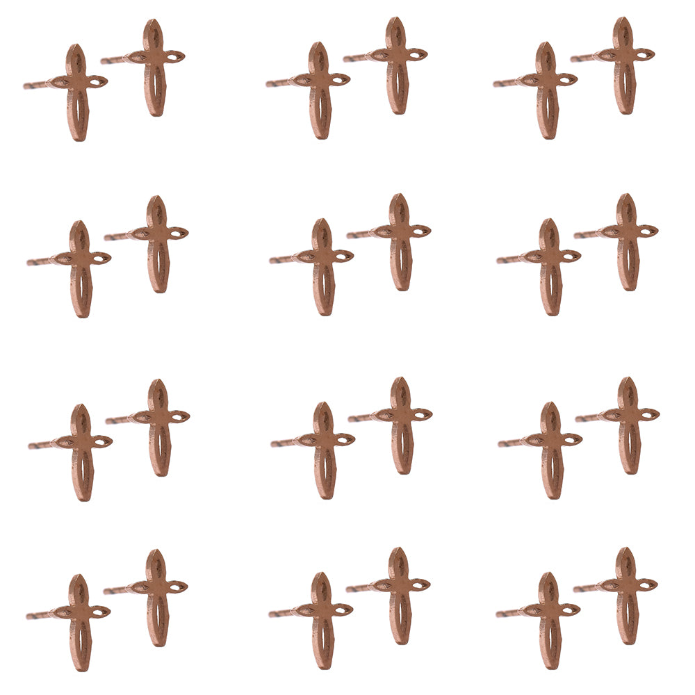 12 Pack Stainless steel rose gold cutout cross 10mm x 6mm stud earring - SSYE2118