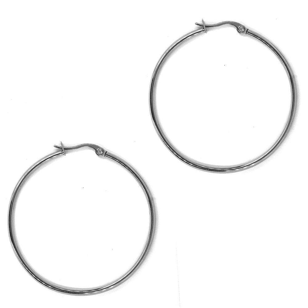 Stainless steel 45mm Round Hinge Clip Hoop Earring - SSYE2144