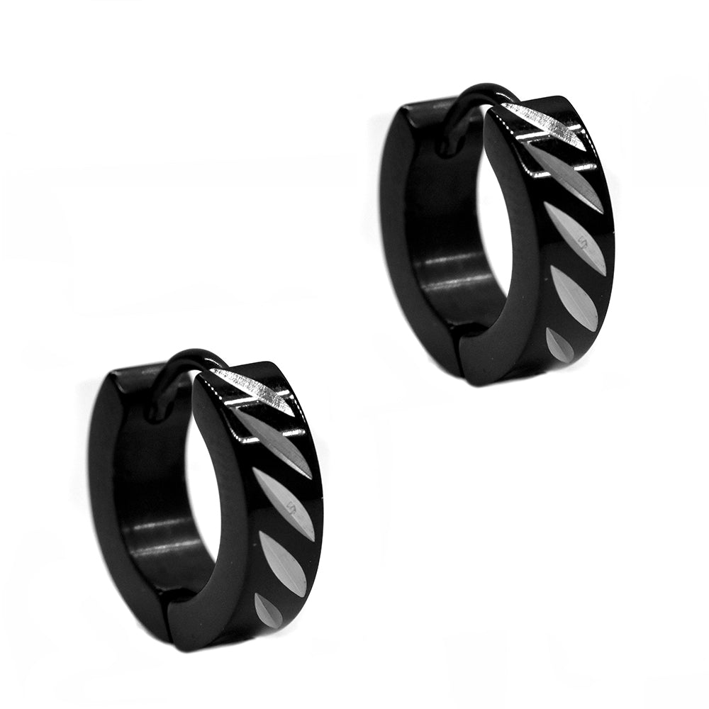 Stainless steel black with leaf cutout pattern huggie Earrings - SSYE2204