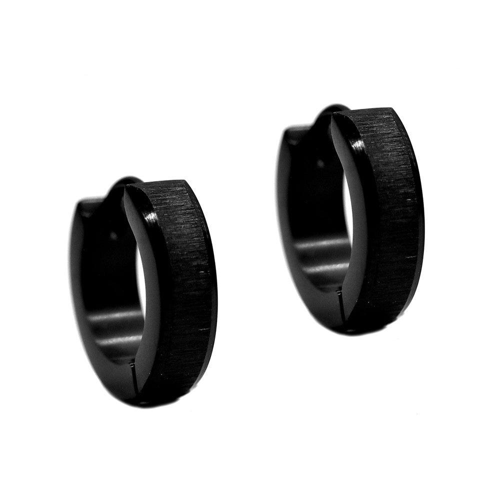 Stainless steel 13mm black matte textured huggie earrings - SSYE2216i