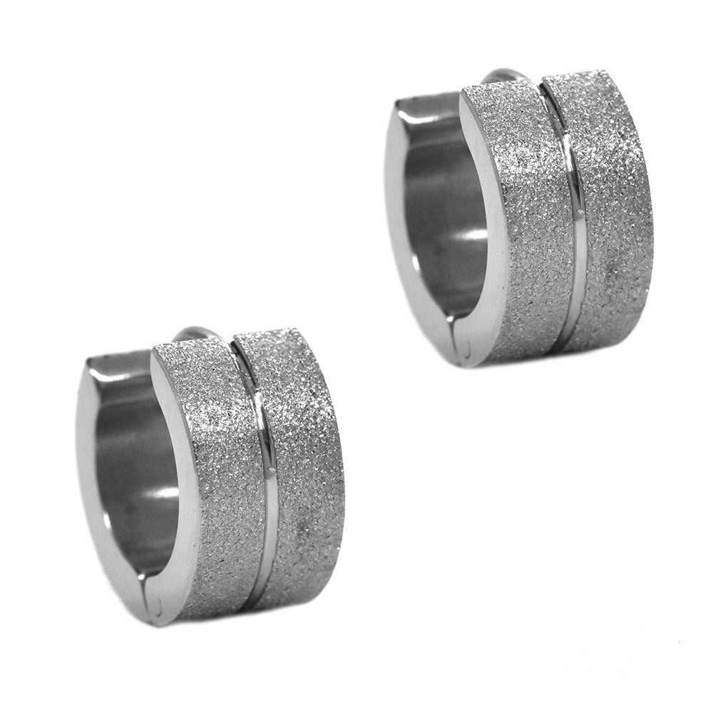 Stainless steel broad line icing 13mm x 7mm huggie earring - SSYE2270