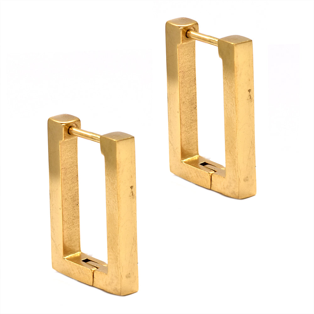Stainless steel 20mm x 13mm x 3mm gold plated rectangle huggie earring - SSYE3080