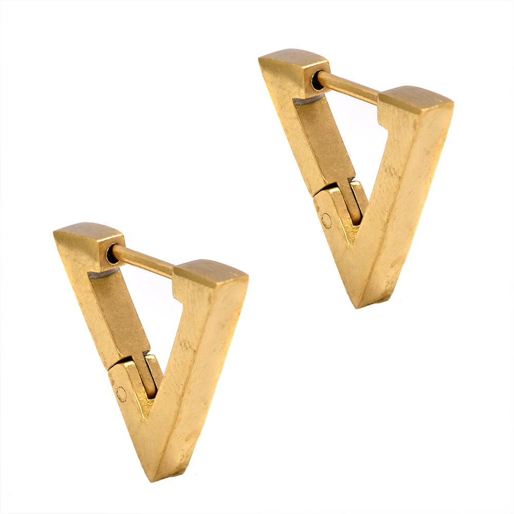 Stainless steel 17mm x 18mm 3mm gold plated triangle huggie earring - SSYE3081