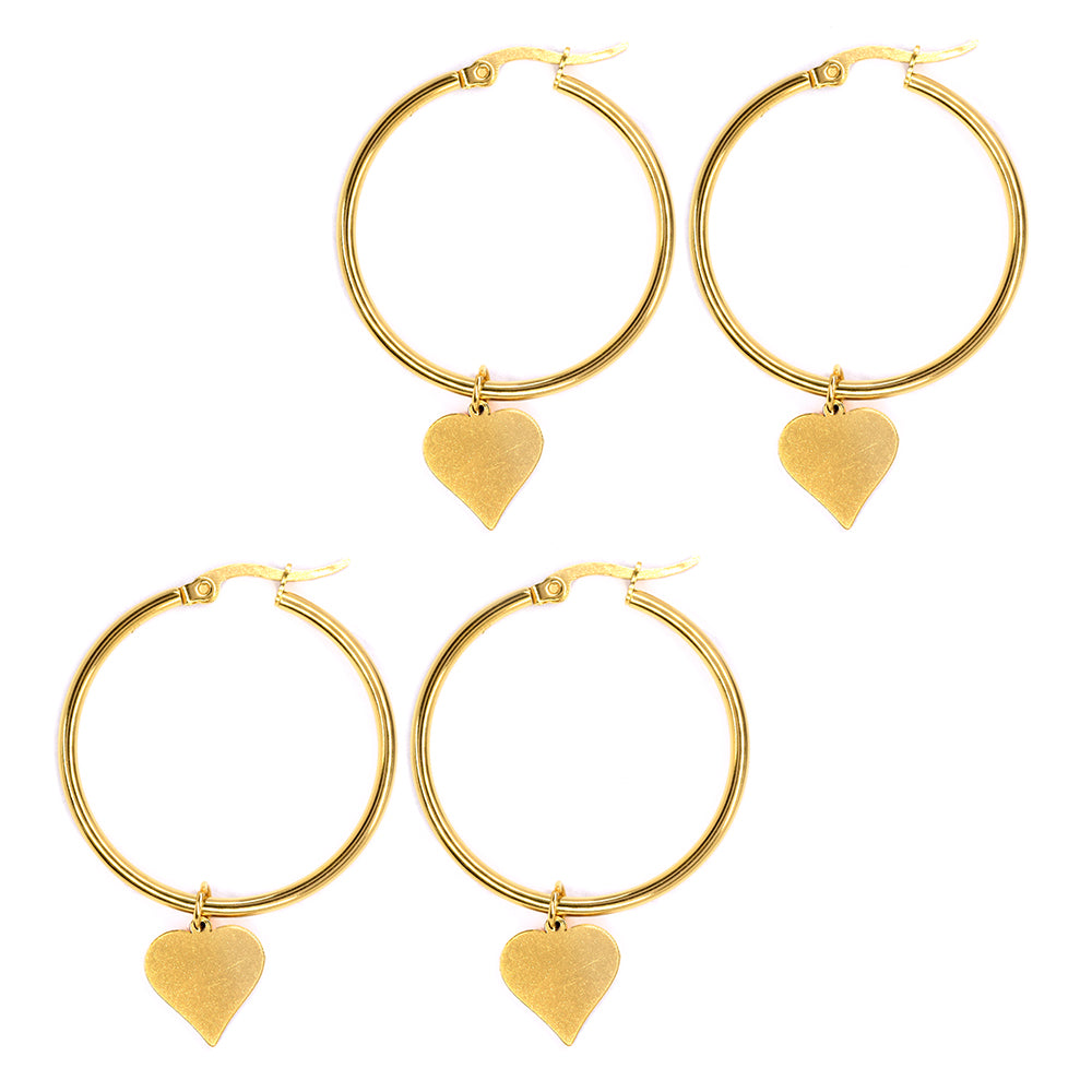2 Pairs 35mm Stainless steel gold plated hoop with 12mm x 12mm heart charm - SSYE3085
