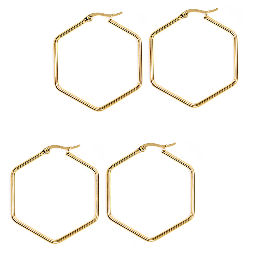 2 Pack Stainless steel 40mm hexagon hoop earring - SSYE3090