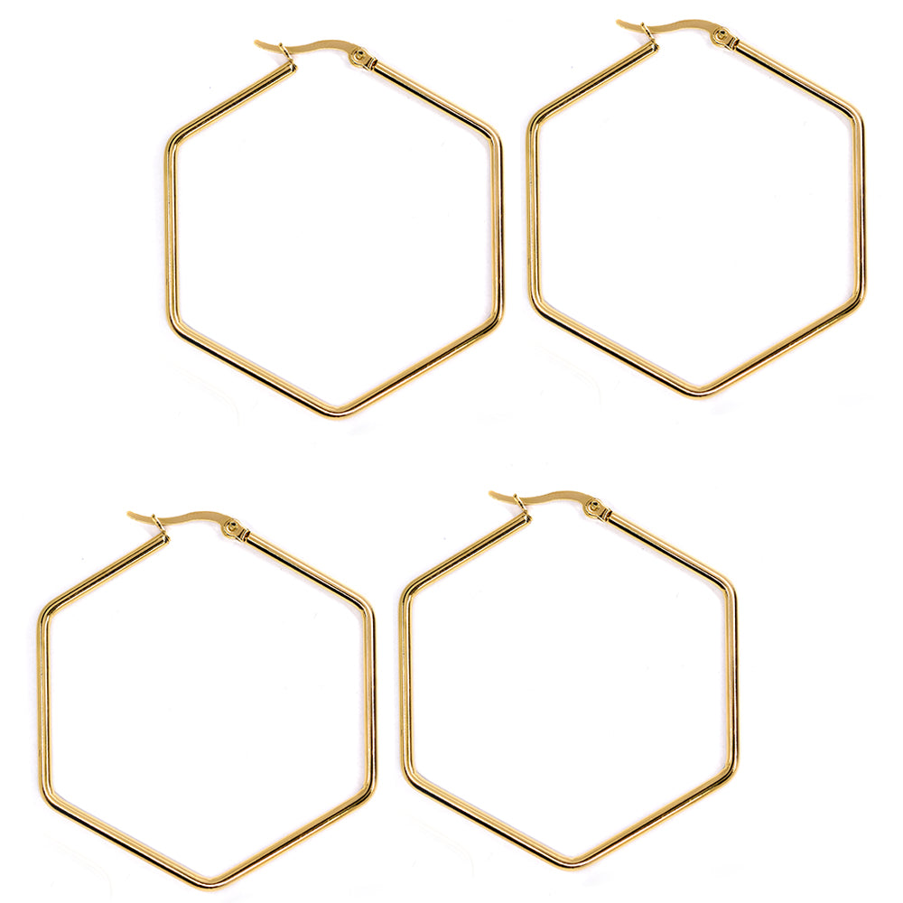 2 Pack Stainless steel 50mm hexagon hoop earrings - SSYE3091