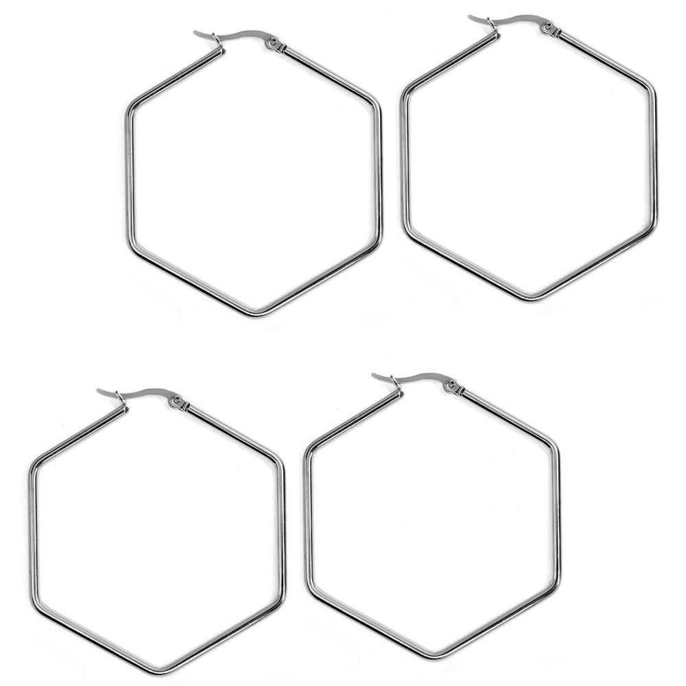 2 Pack Stainless steel 50mm hexagon hoop earrings - SSYE3091