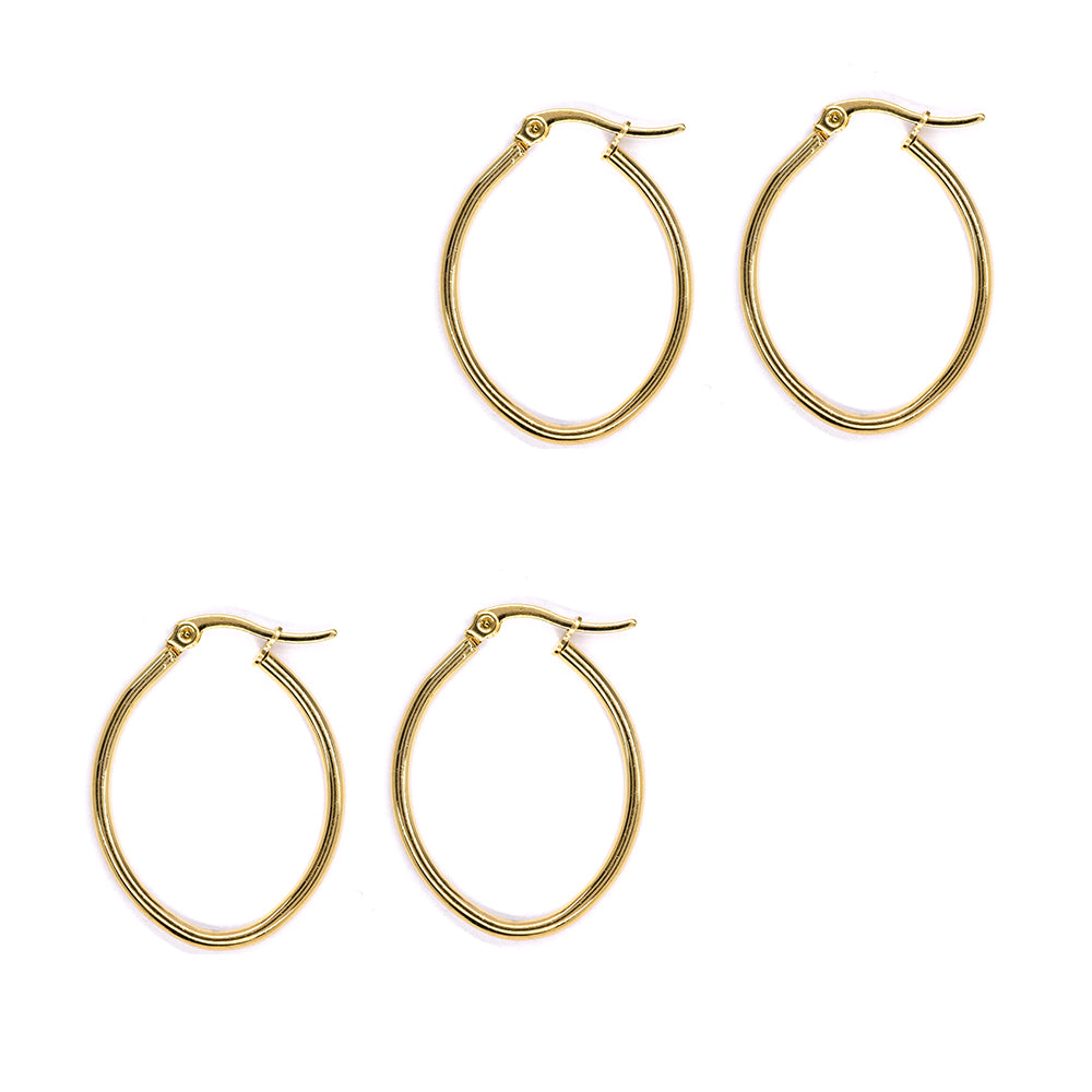 2 Pack Stainless steel 30mm x 25mm gold oval hoop earring - SSYE3093