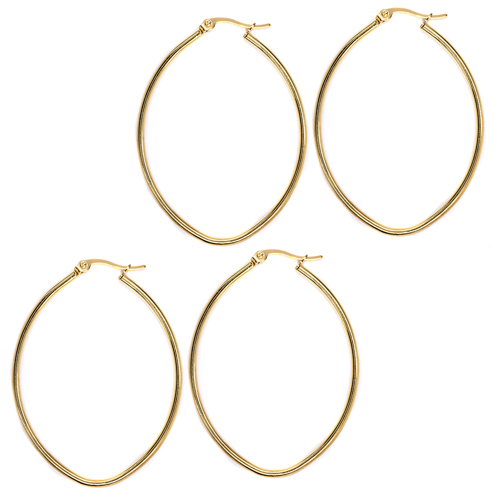 2 Pack Stainless steel 55mm x 40mm gold oval hoop earring - SSYE3095