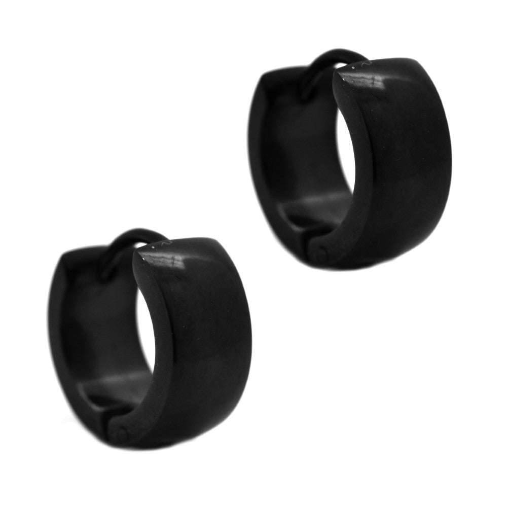 Stainless steel black curved huggie earring - SSYE3527