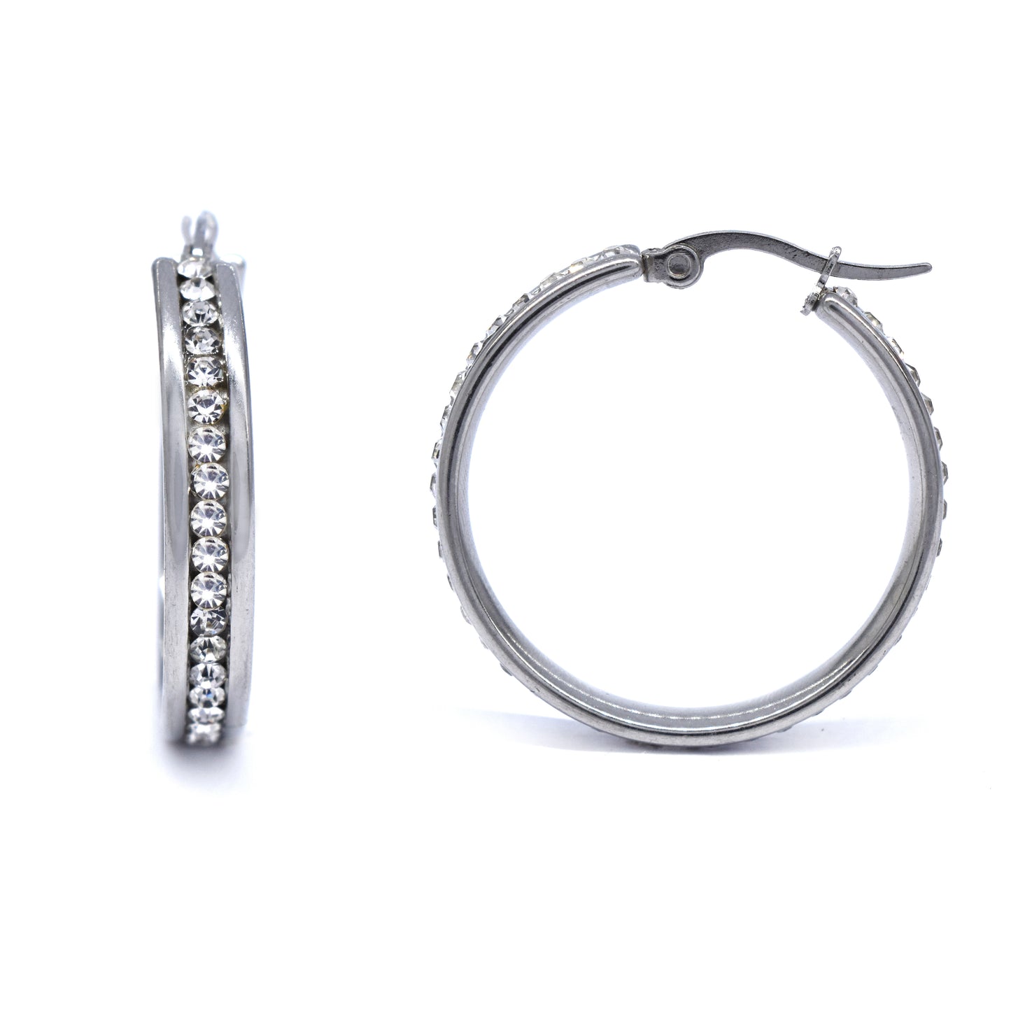 Stainless steel hoop with clear crystals - SSYE4184