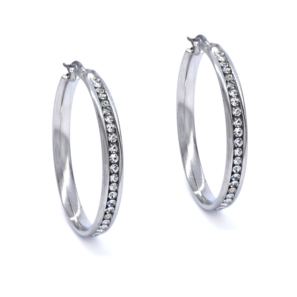 Stainless steel hoop with clear crystals - SSYE4184