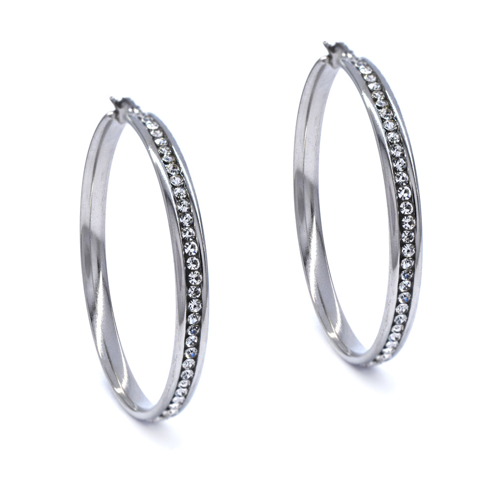 Stainless steel hoop with clear crystals - SSYE4184