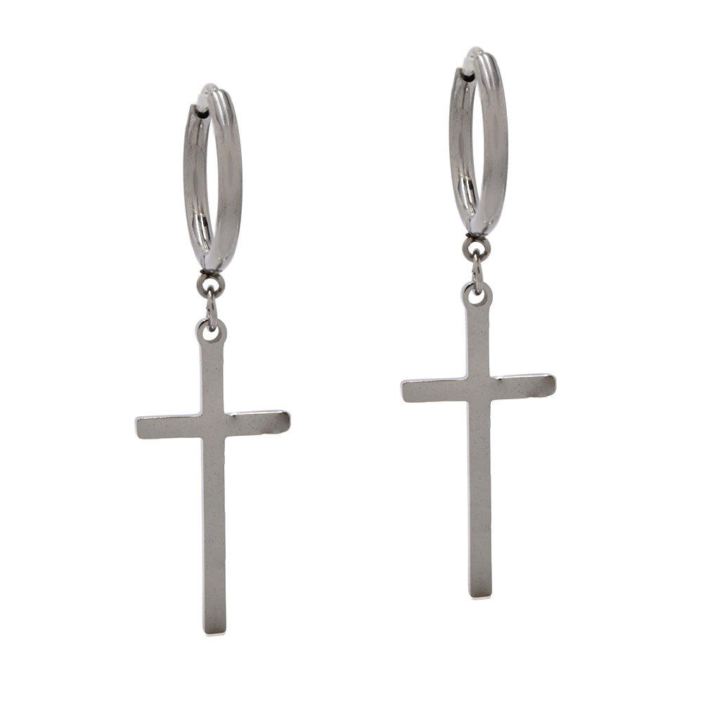 Stainless steel flat cross on sleeper earring - SSYE4293