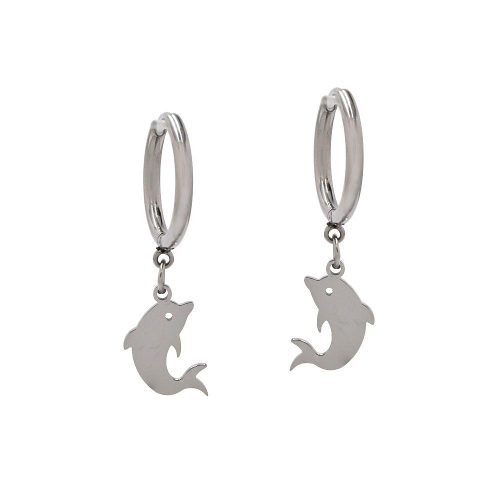 Stainless steel dolphin on hinged hoop earring - SSYE4296