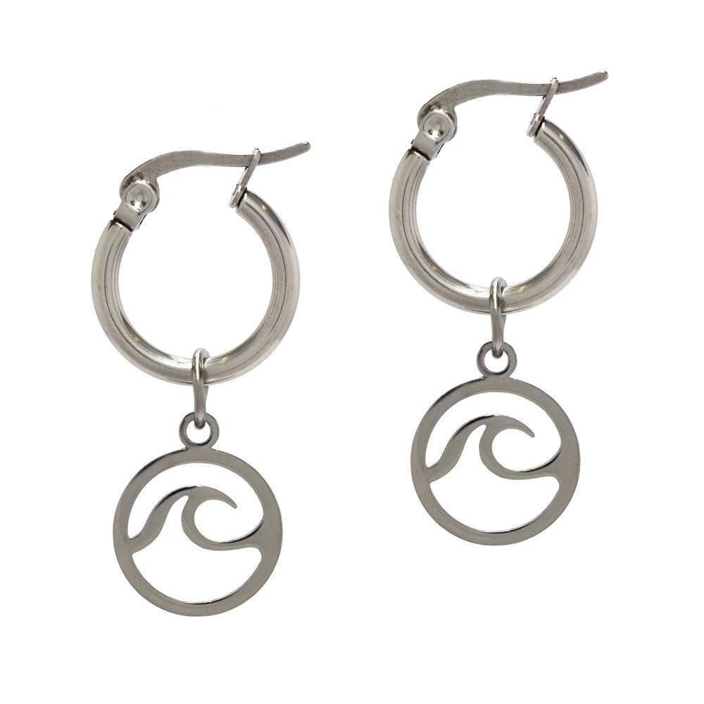 Stainless steel wave charm hoop earring - SSYE4442