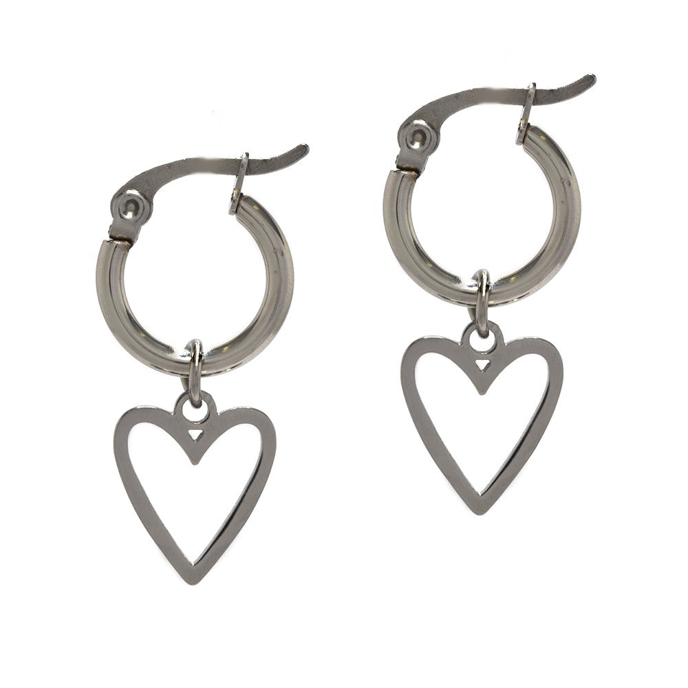 Stainless steel heart charm hoop earring - SSYE4443