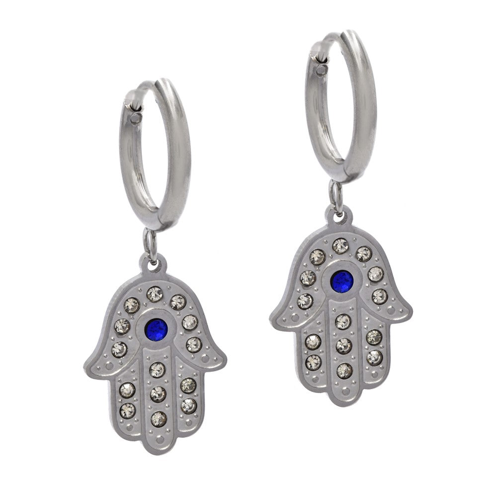 Stainless steel crystal stone Hamsa drop earrings - SSYE4465