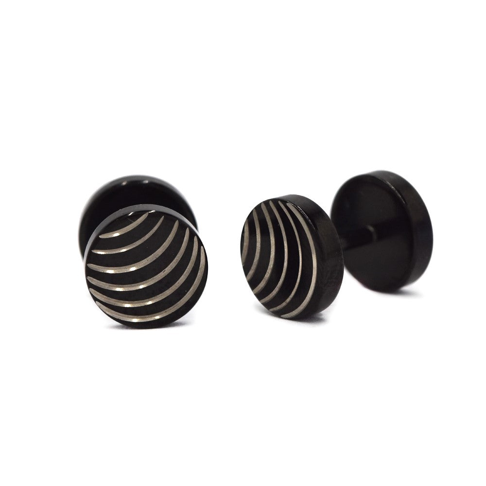 Stainless steel black 8mm pattern dumbbell earrings - SSYE4471