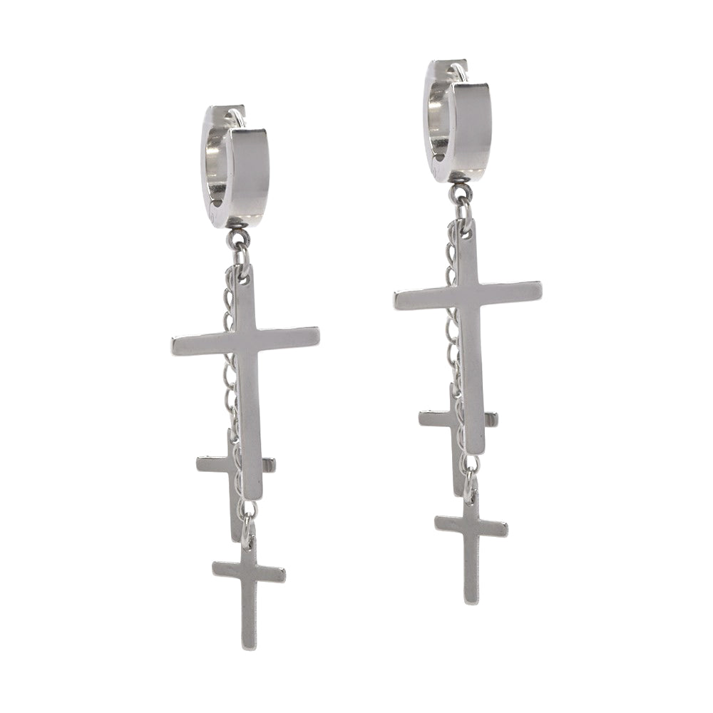 Stainless steel multiple hanging cross huggie earrings - SSYE4474