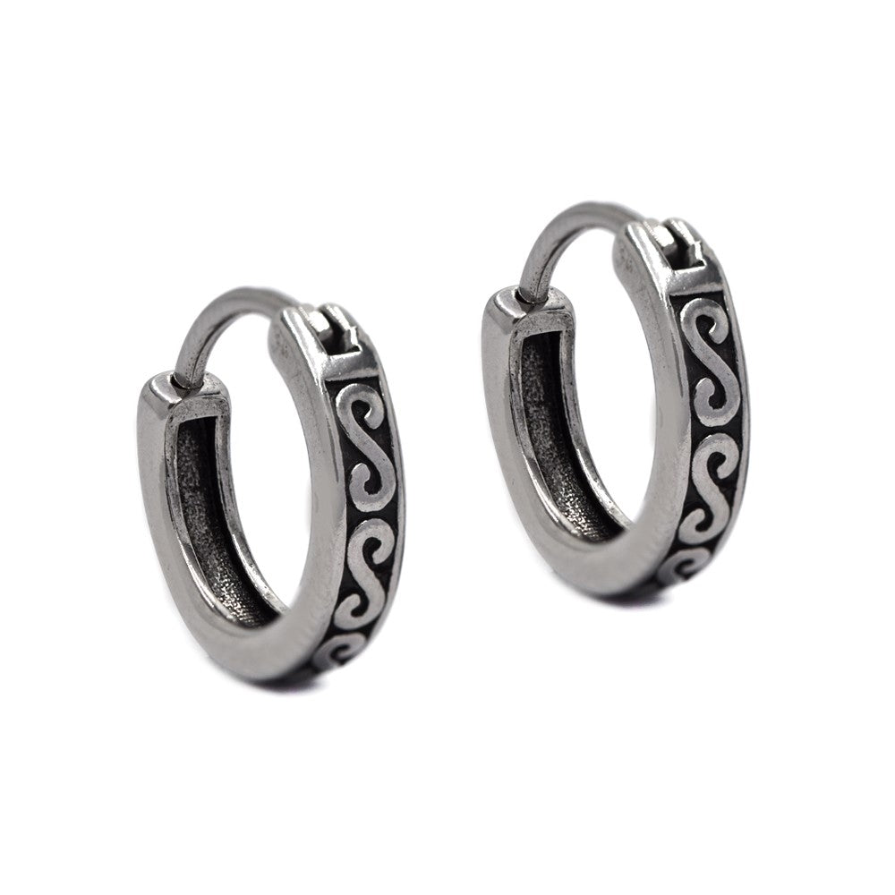 Stainless steel S pattern oxidized huggie earrings - SSYE4483
