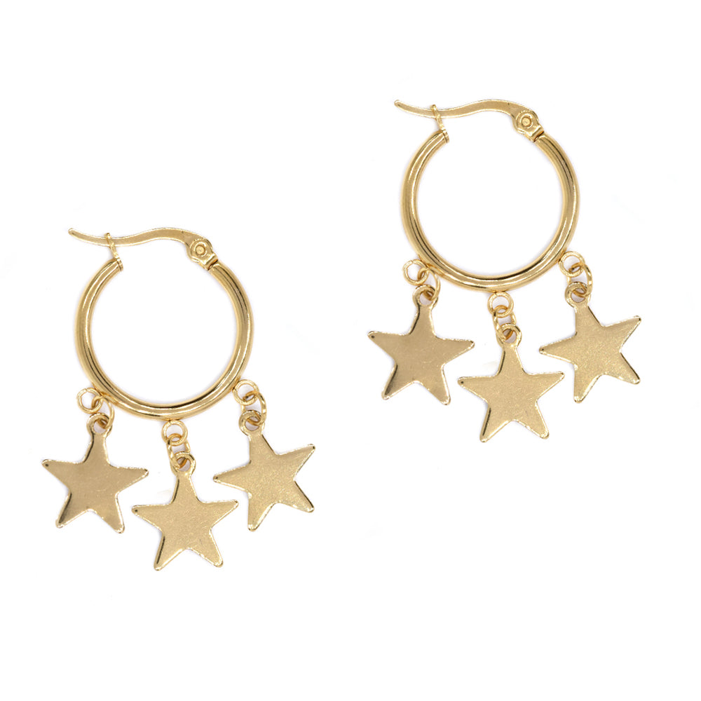 Stainless steel gold star charm hoop earring - SSYE4559