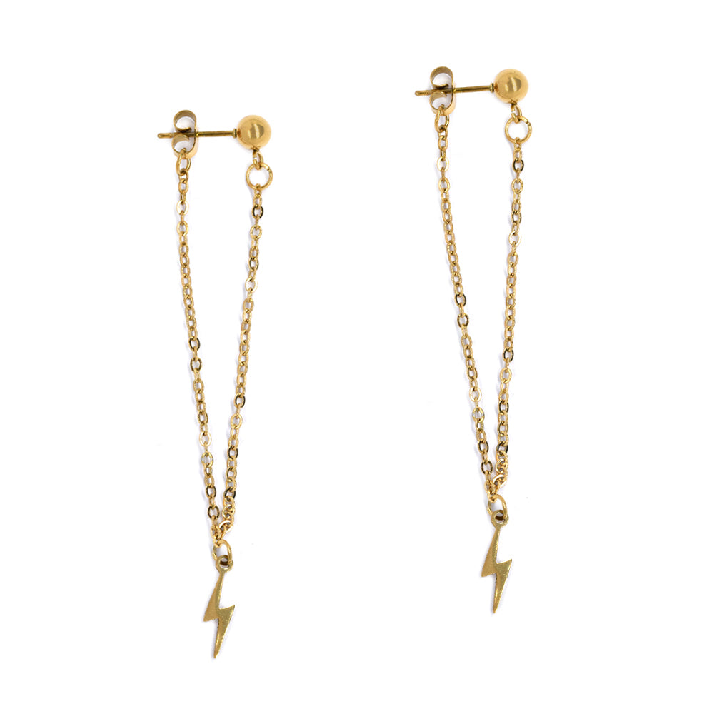 Stainless steel detail lightning bolt earring - SSYE4571