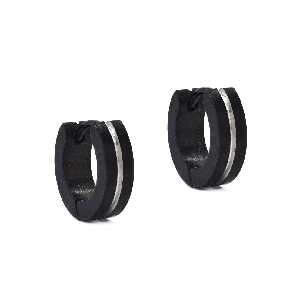 Stainless steel black centre line huggie - SSYE4582