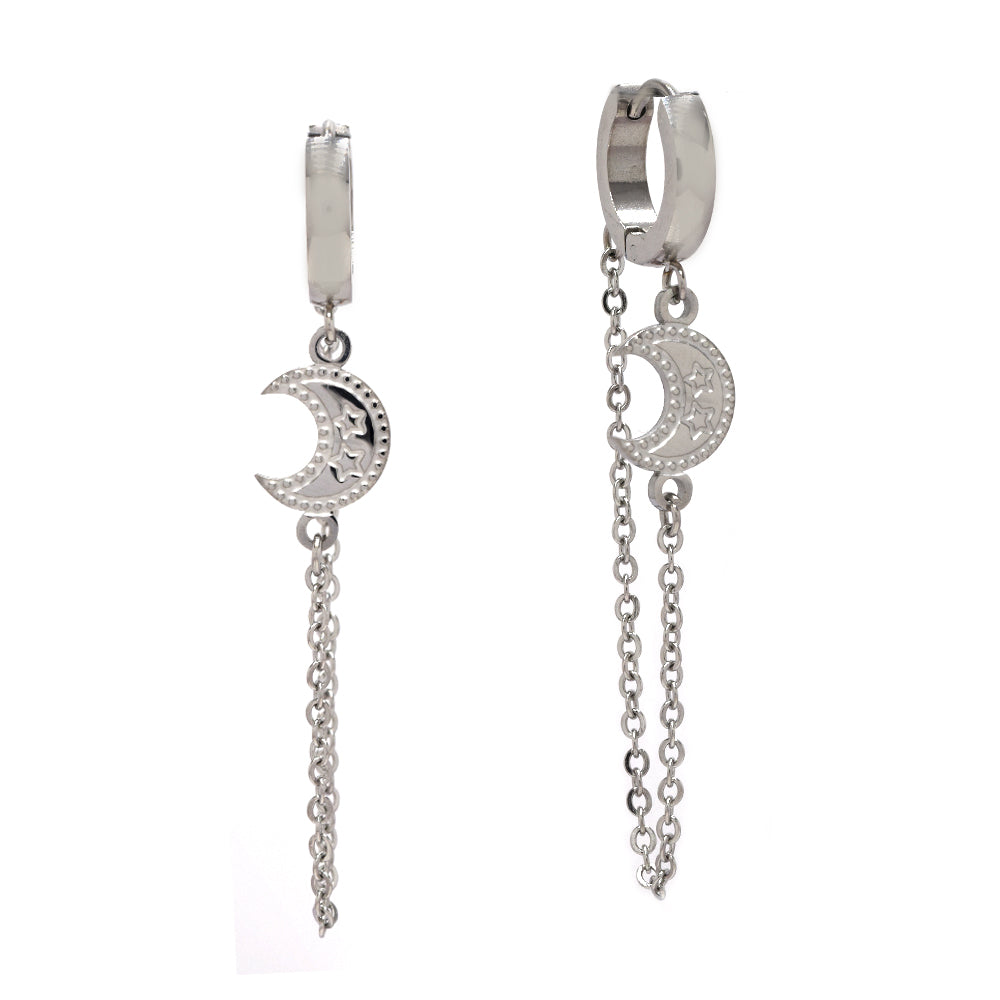 Stainless steel moon disk huggie earring - SSYE4754