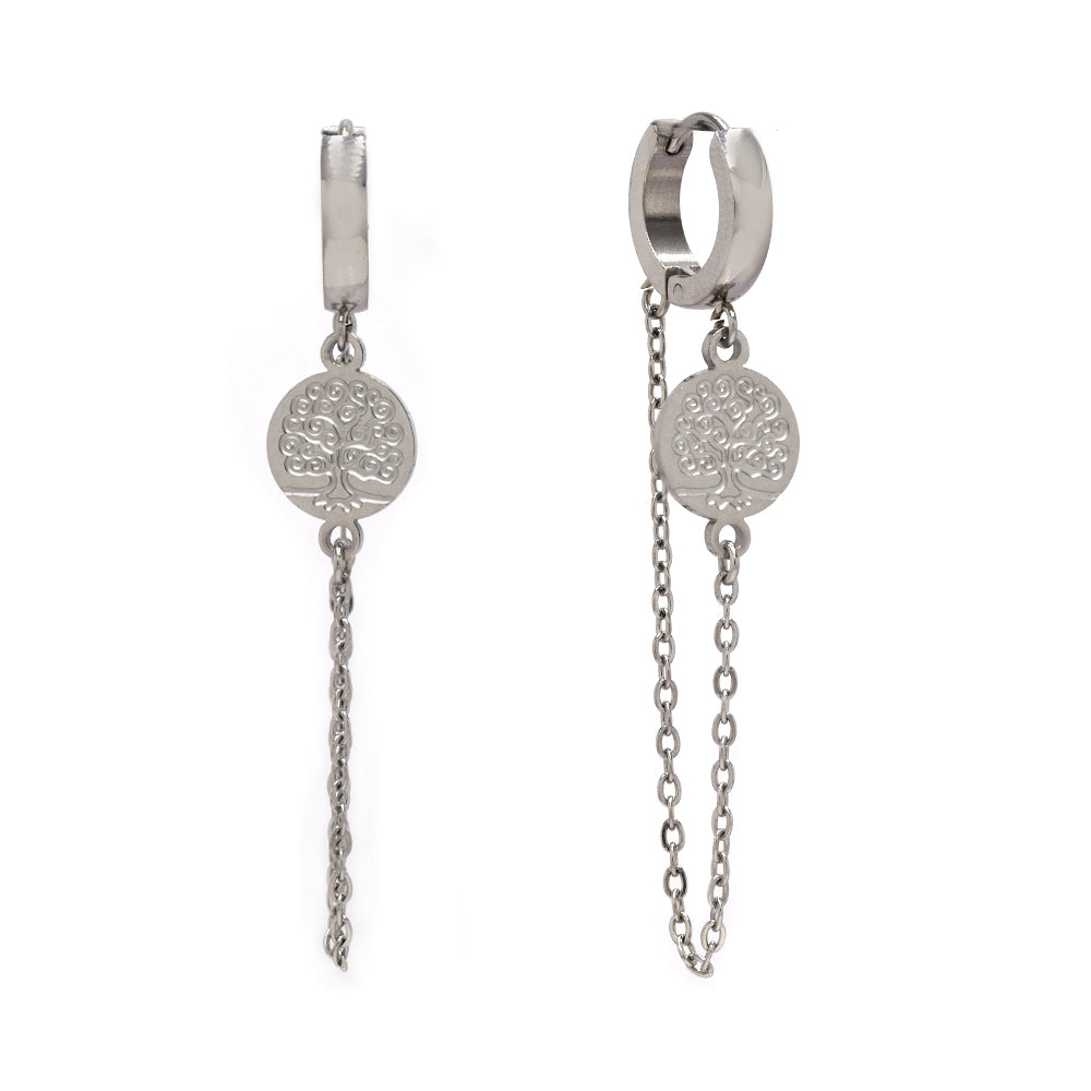 Stainless steel tree of life disk huggie earring - SSYE4755