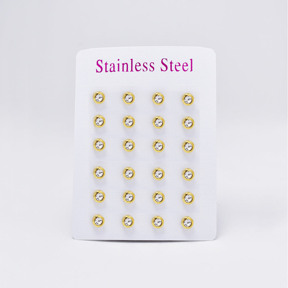 12 Pack Stainless steel 5mm cubic zirconia round tube stud earrings - SSYE4843