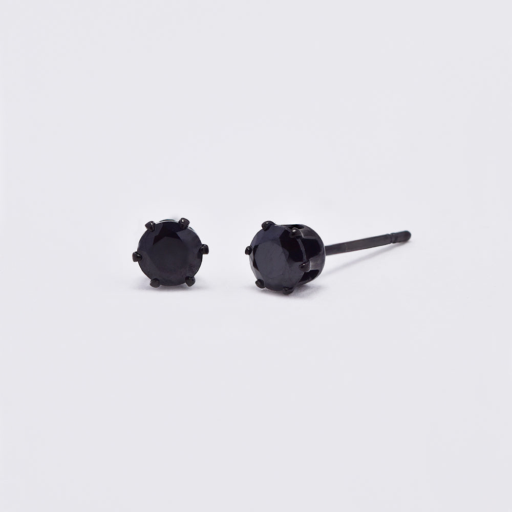 Stainless steel 4mm black cubic zirconia 6 claw stud earring - SSYE4869