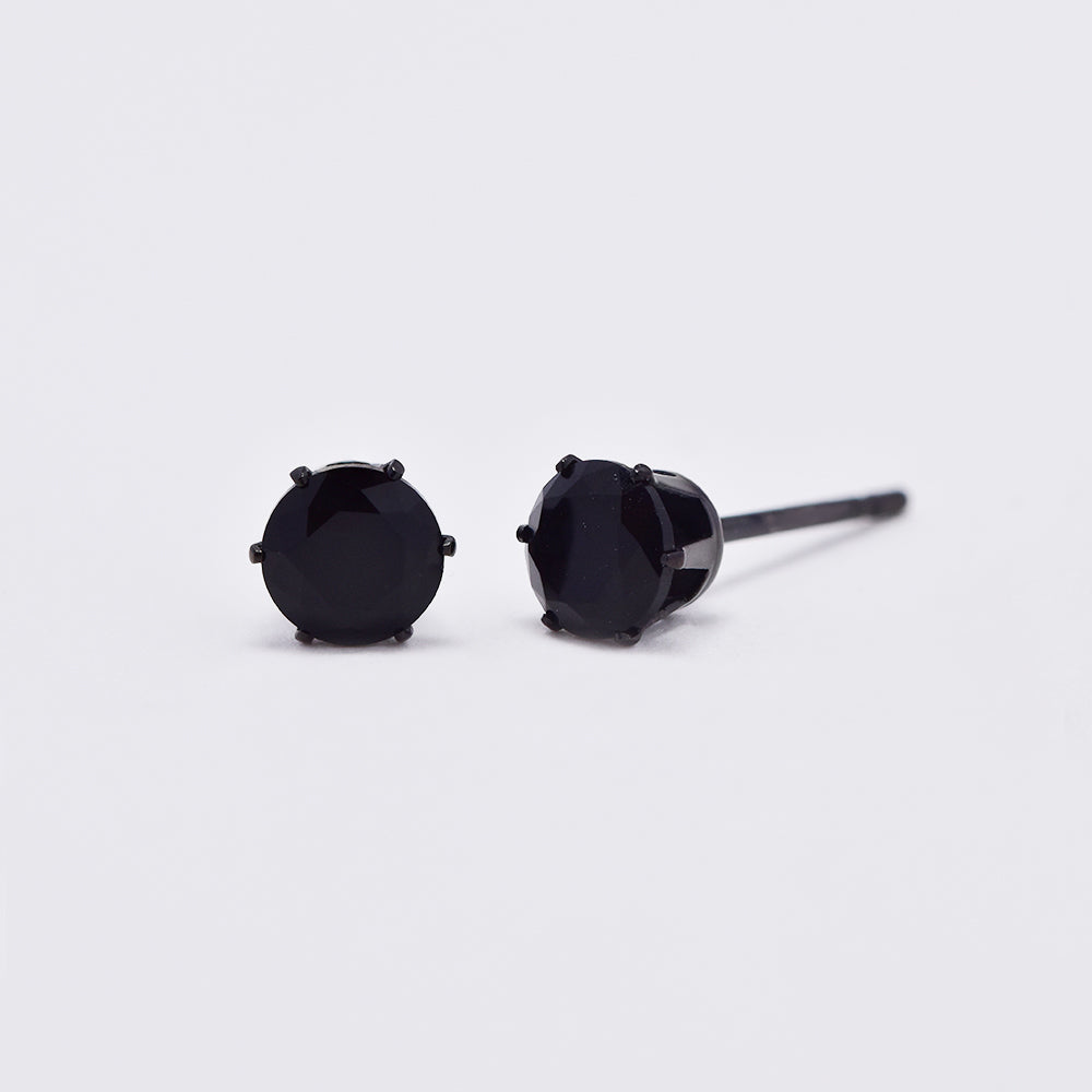 Stainless steel 5mm black cubic zirconia 6 claw stud earring - SSYE4870