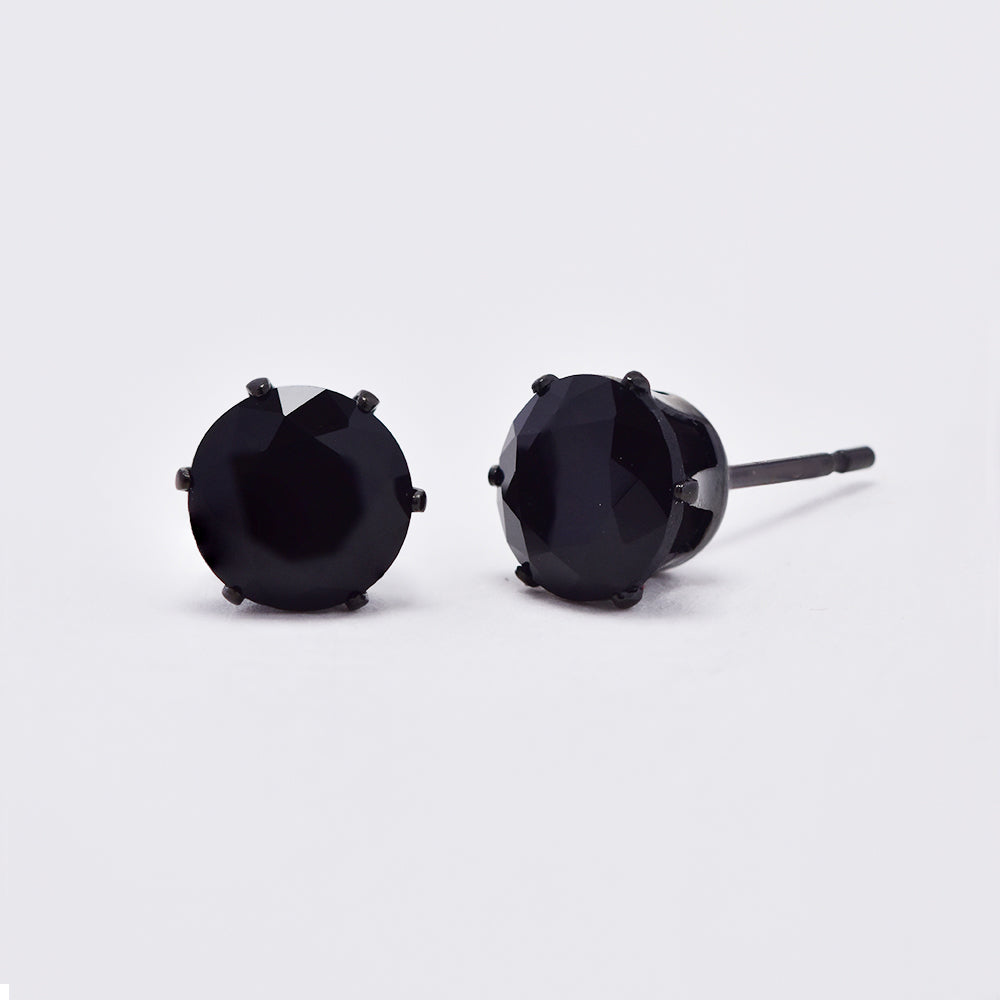 Stainless steel 7mm black cubic zirconia 6 claw stud earring - SSYE4872