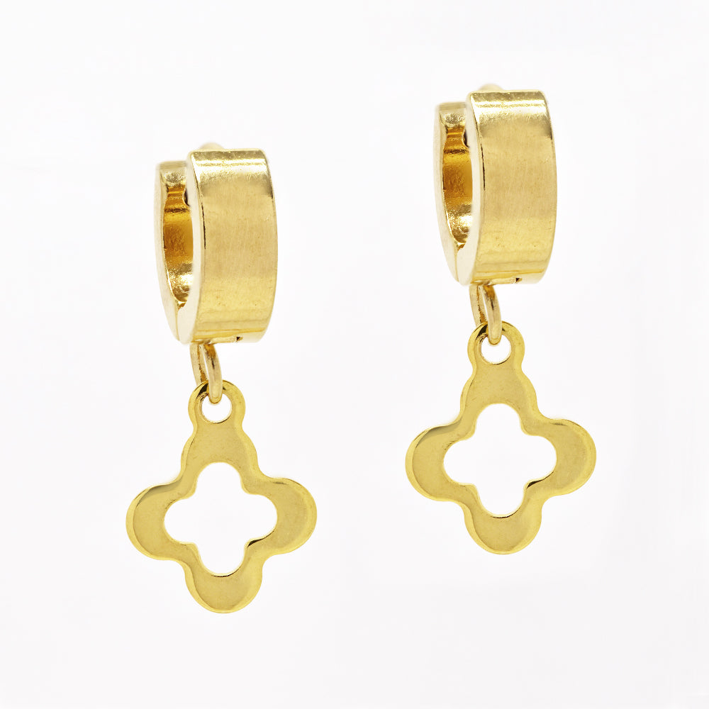 Gold Stainless steel open clover drop earring 11x4mm Length: 25mm - SSYE4963