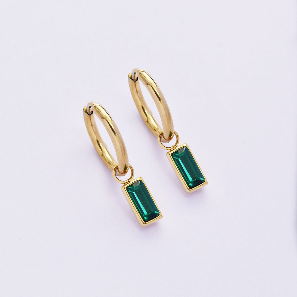 Stainless steel gold baguette hoop earrings - SSYE4977