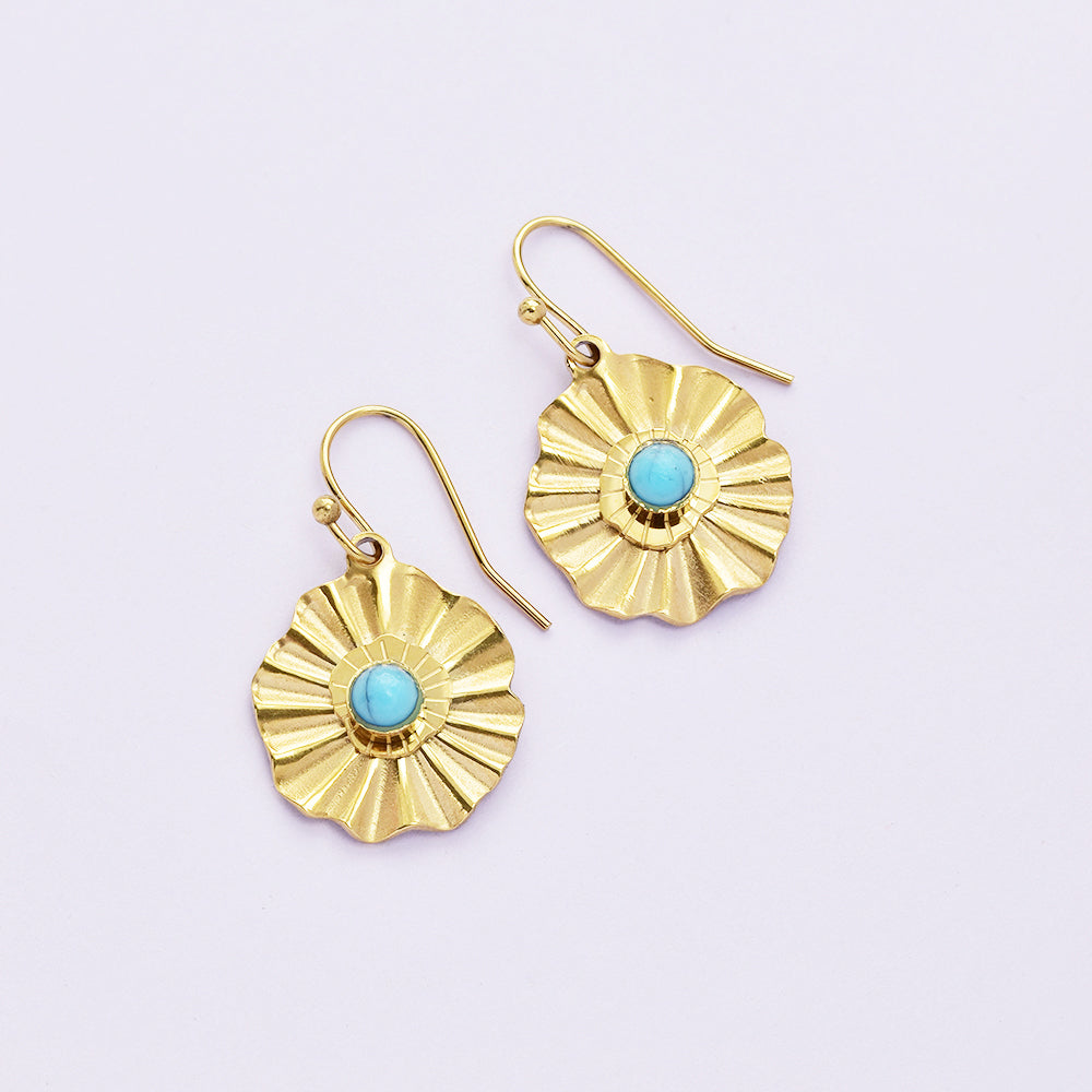 Stainless steel line disc hook earrings with centre stone - SSYE4979