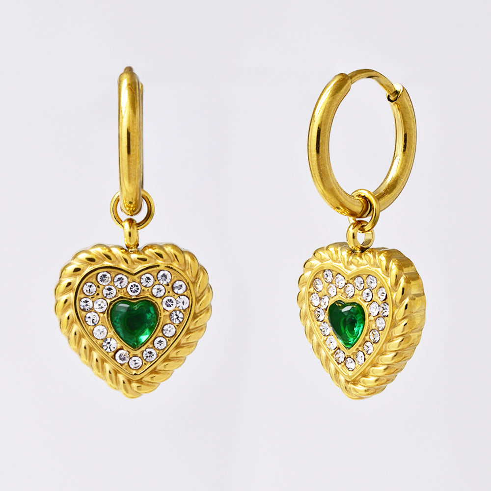 Stainless steel hoops with heart drops - SSYE5115